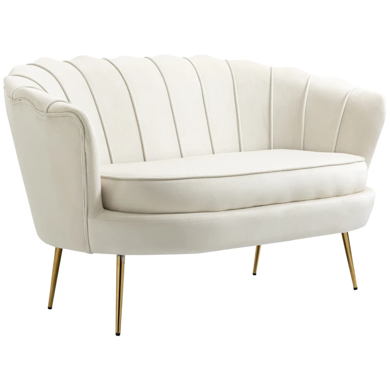 HOMCOM Vintage 2-Sitzer Sofa, Couch, Polstermöbel, Samtoptik, bis 150 kg, Creme/Gold(m-12)