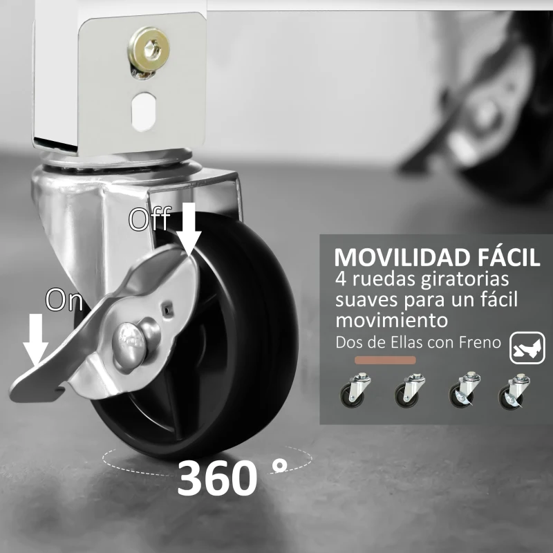 HOMCOM Carro de Cocina con Ruedas Carrito de Servicio para Comedor Salón Carga 27,5 kg 63x40x86 cm Blanco