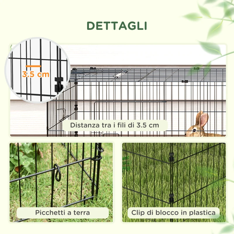 PawHut Gabbia per Conigli da Esterno e Interno con Tettuccio in Acciaio, 185x75x50cm, Verde