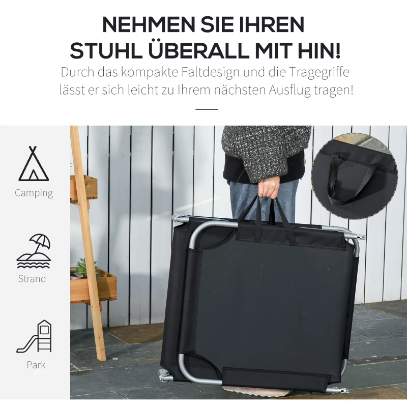 Outsunny Sonnenliege, klappbar, verstellbare Rückenlehne, rostfreier Metallrahmen, 187 x 55 x 24, Schwraz