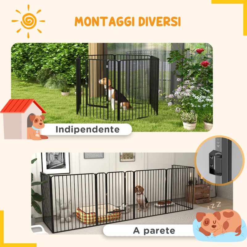 PawHut Recinto per Cani Grandi a 6 Pannelli Modulabili in Acciaio, 164x83x100 cm, Nero