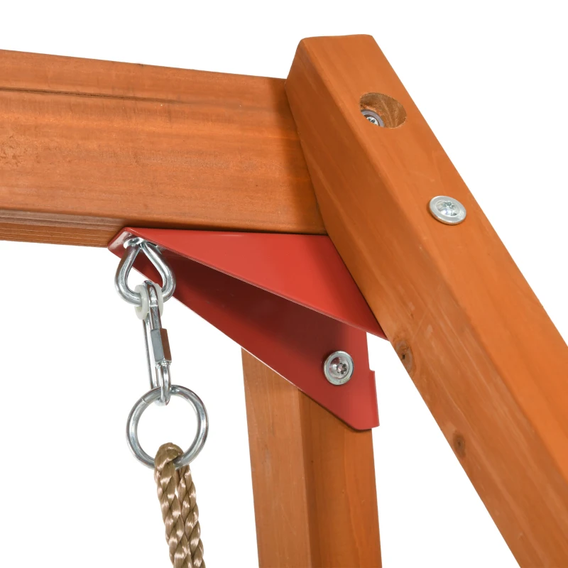 Outsunny Set con Scivolo, 2 Altalene da Giardino e Parete da Arrampicata in Legno per Bambini Età 3-8 Anni