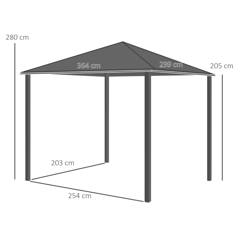 Outsunny Tonnelle pavillon de jardin avec toit rigide 364 x 299 x 280 cm structure en métal marron gris