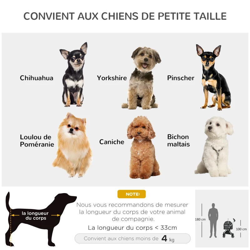 PawHut Poussette pour chiens 3 en 1 pliable panier de transport avec poignée habillage de pluie 77 x 44 x 100 cm gris