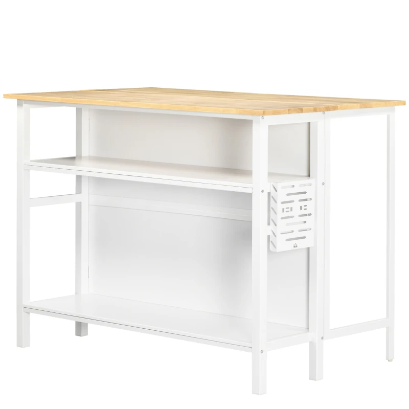 HOMCOM Kücheninsel mit Klapptisch, 2 Küchenregalen, Küchentresen, 120 cm x 76 cm x 91,5 cm, Weiß + Natur