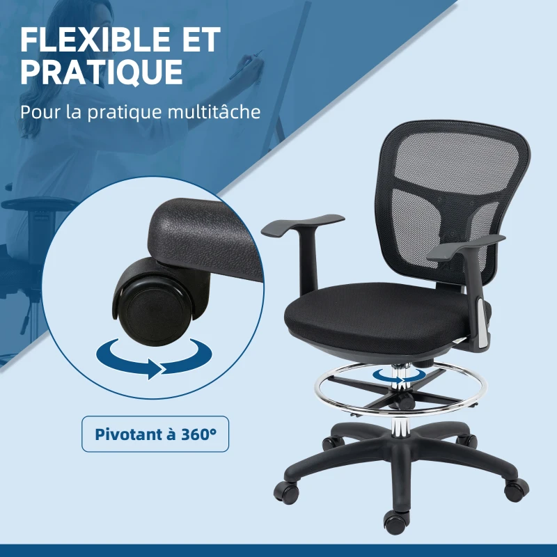Vinsetto Lot de 2 fauteuils de bureau chaise en maille chaise de bureau assise haute réglable avec repose-pied