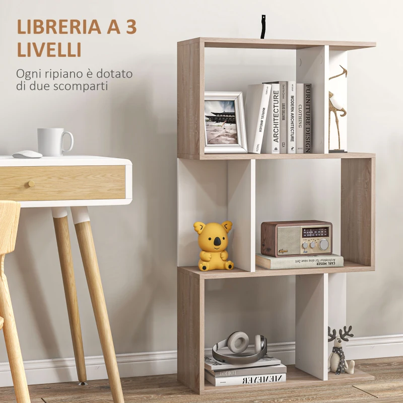 HOMCOM Libreria di Design Scaffale Ufficio Legno Moderna 3 Ripiani 60 × 24 × 111.4cm