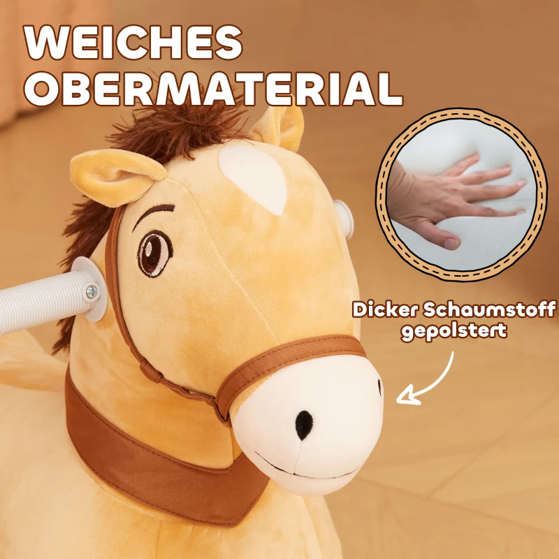 AIYAPLAY 6V Elektrisches Reitpferd für Kinder, Batteriebetrieb, Mit Musikfunktion und Vorwärtsbewegung, 18-36 Monate, Braun