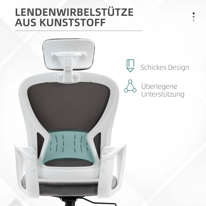 Vinsetto Bürostuhl mit Wippfunktion höhenverstellbarer Computerstuhl ergonomischer Drehstuhl mit Armlehne Kopfstütze Samtoptik 63 x 64 x 118-128 cm Hellgrau
