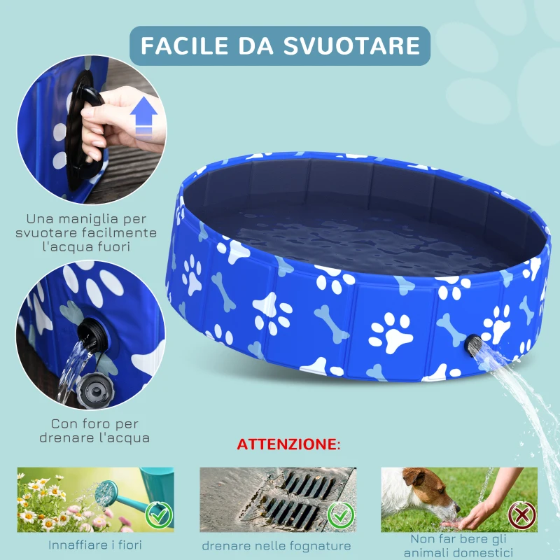 PawHut Piscina Rigida per Cani Taglia Piccola 25kg in Plastica Dura e Antiscivolo per Giardino o Interni, Blu Φ80x20cm
