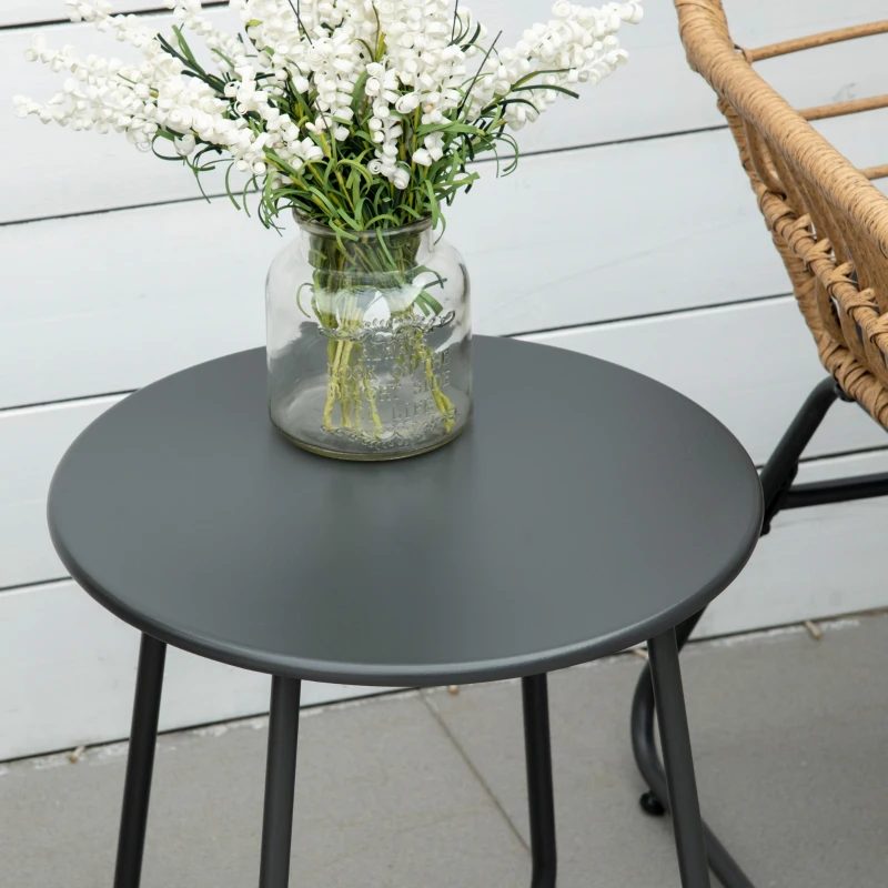 Outsunny Ensemble Bistro de Jardin 2 Places 3 pièces Style Exotique 2 fauteuils + Table Basse résine tressée Beige Acier époxy Gris