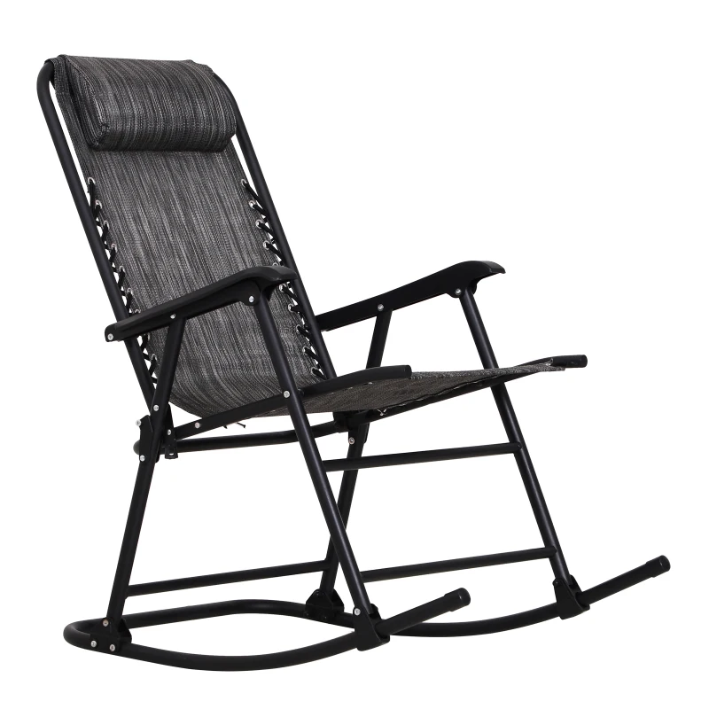 Outsunny Fauteuil à Bascule Rocking Chair Pliable de Jardin dim. 94L x 64l x 110H cm Acier époxy textilène Gris chiné