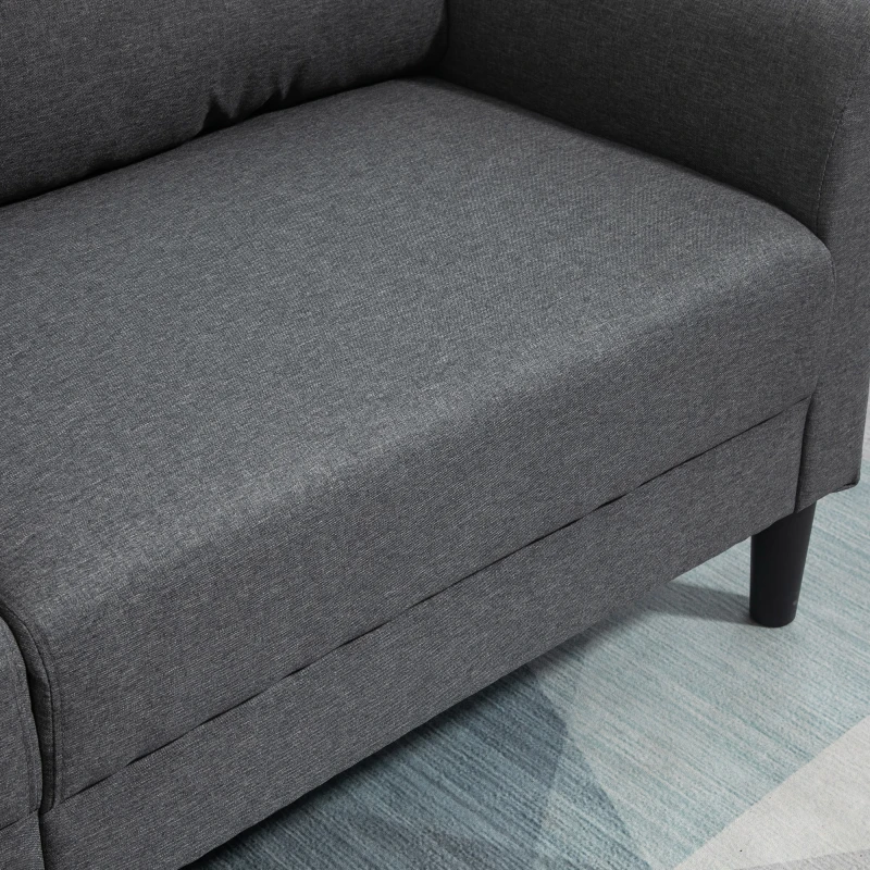 HOMCOM Canapé 3 Places Style Contemporain assises Larges Profondes accoudoirs courbés piètement effilé Bois hévéa Noir Polyester Gris foncé