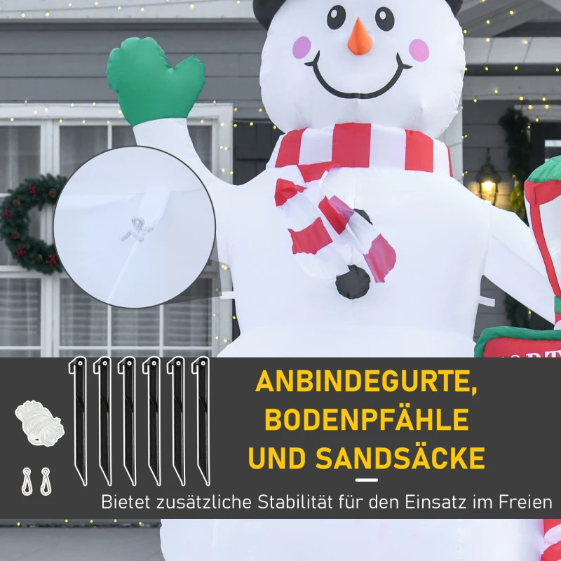 HOMCOM Weihnachtsdeko, aufblasbarer Schneemann, 2,4 m, LED-Beleuchtung, Gebläse, Weiß