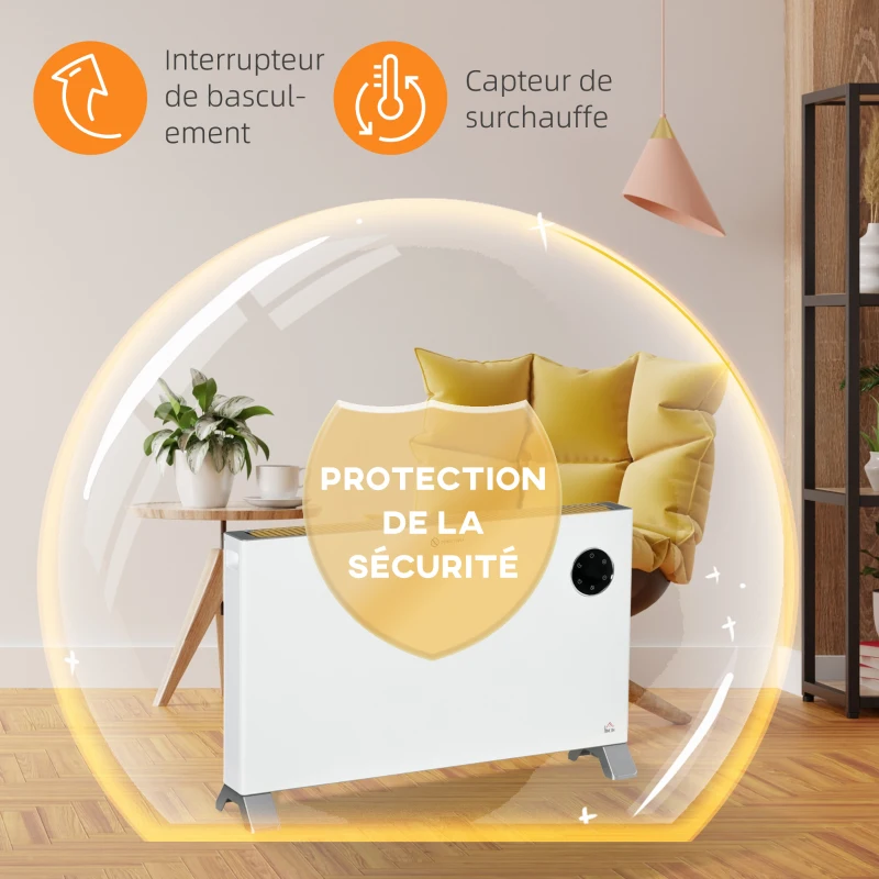 HOMCOM Radiateur électrique avec écran LED 800W/1200W/2000W protection contre la surchauffe blanc
