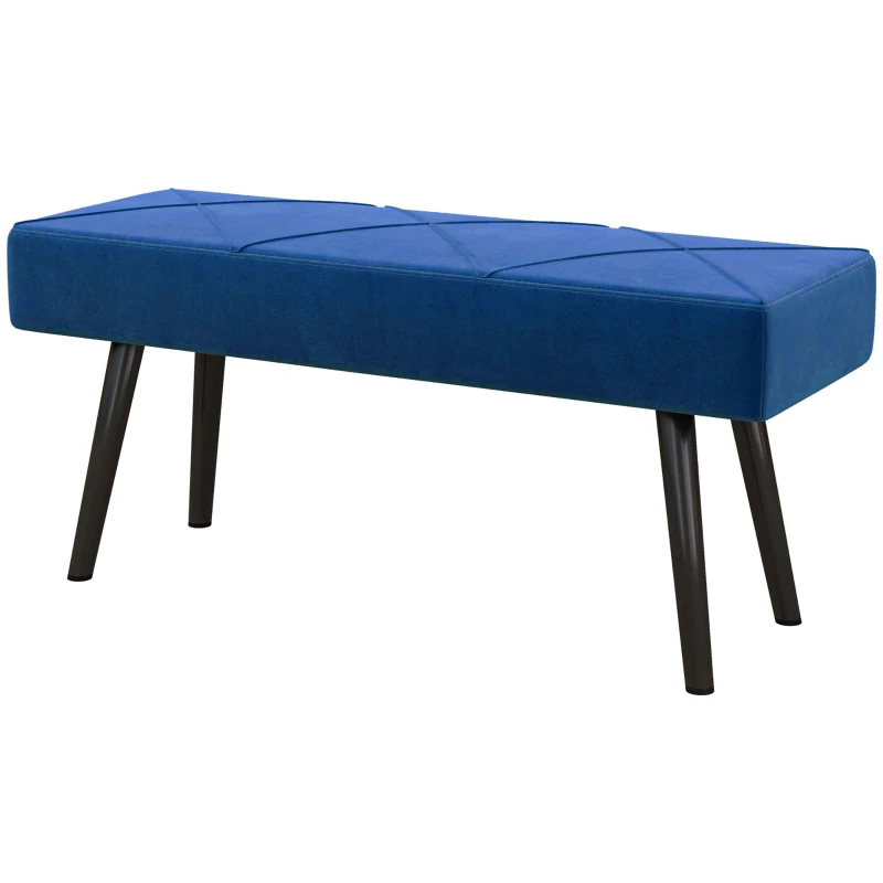 HOMCOM End of Bed Bench with X-Shape Design and Steel Legs, Upholstered Hallway Bench for Bedroom, Blue