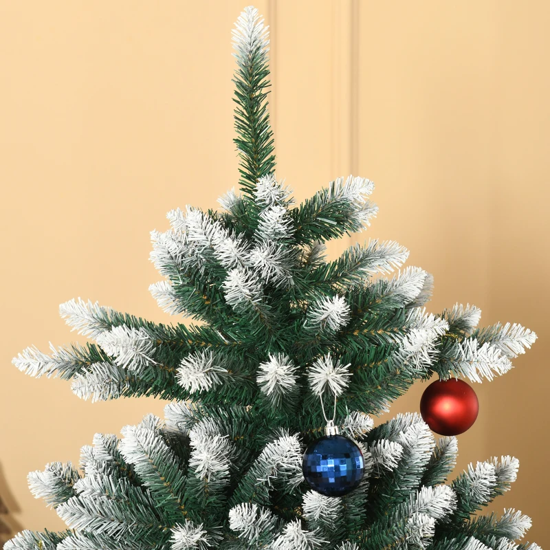 HOMCOM Árbol de Navidad de 2012 Ramas con Soporte Metálico Árbol 210 cm Puntas Blancas Artificial de Navidad Realista para Interiores Verde