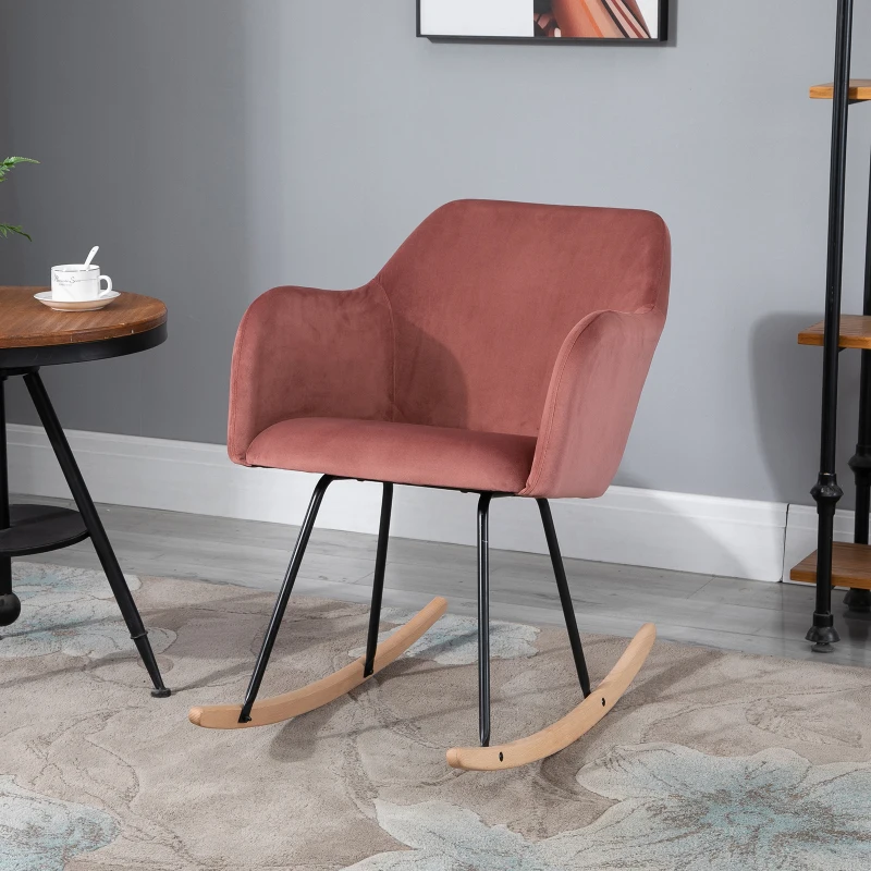 HOMCOM Fauteuil à bascule grand confort accoudoirs assise dossier garnissage mousse haute densité velours rose poudré