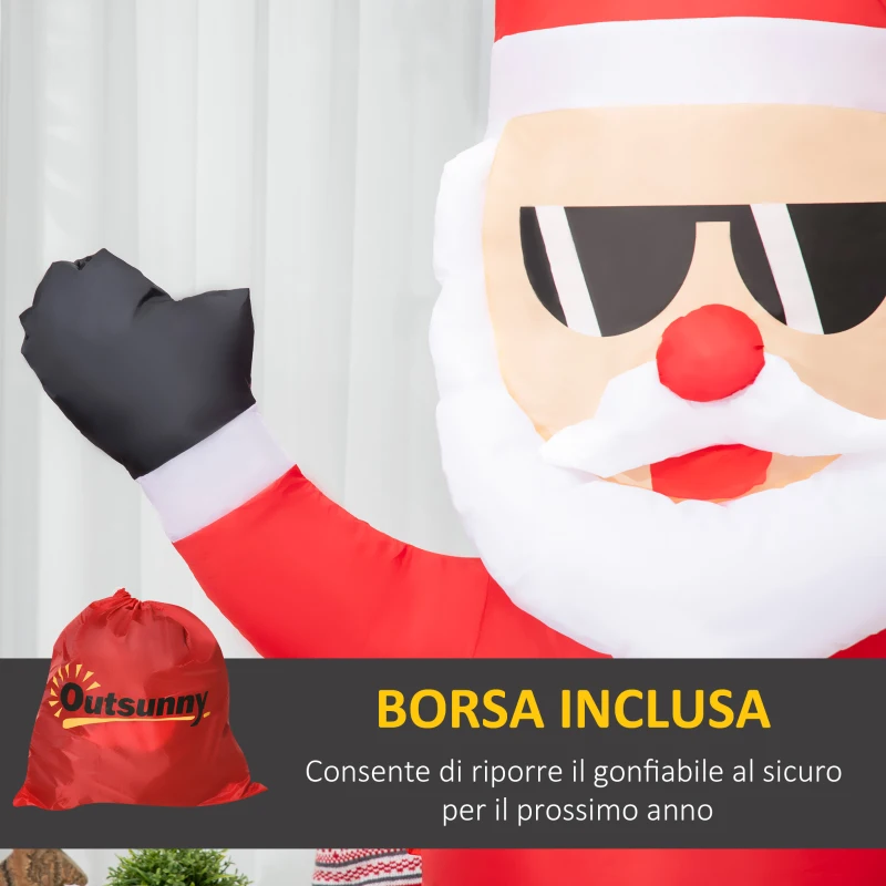 Outsunny Babbo Natale Gonfiabile con Occhiali da Sole, Luci LED e Gonfiatore Incluso, 89x44x178cm