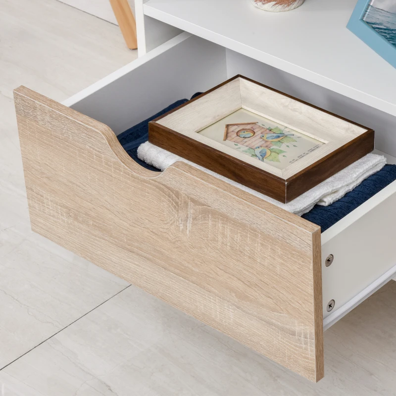 HOMCOM Mobiletto Porta TV in Legno con Design Moderno, 2 Cassetti e 2 Ripiani, Bianco e Color Legno, 99x39x58cm