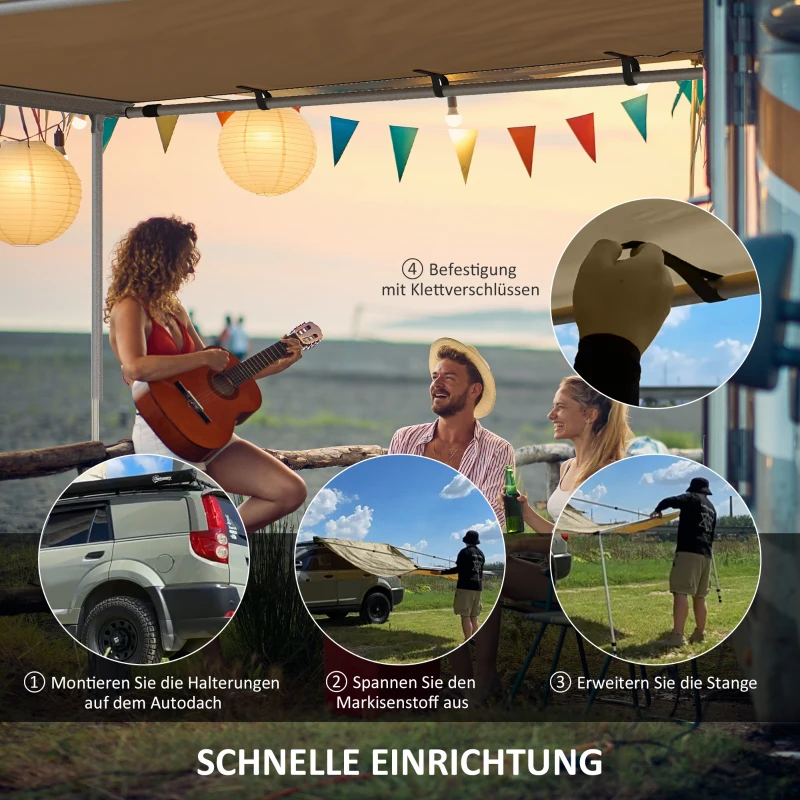 Outsunny Autozelt Autodachzelt Dachzelt, wetterbeständig, 160 x 250 x 125-225 cm, Khaki