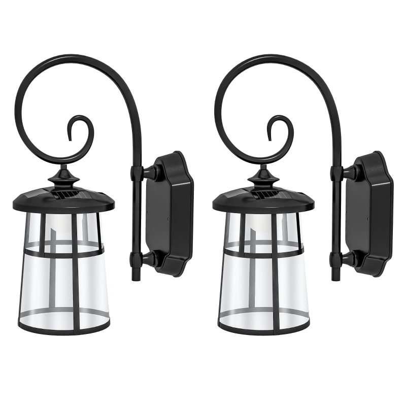 Outsunny Lot de 2 lampes murales appliques solaires LED pour l'extérieur IP44 16,5x25,5x41cm noir