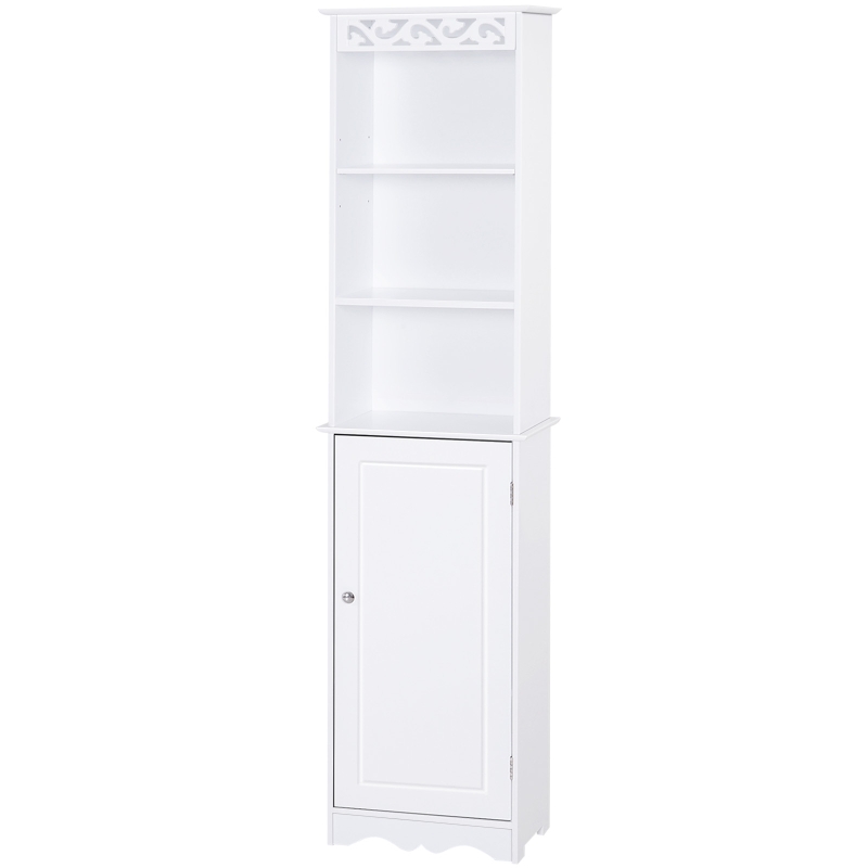 HOMCOM Mobiletto del Bagno a Torre 3 Ripiani Regolabili su 3 Livelli e 1 Ampio Armadietto Inferiore Manopole sull'Anta MDF Bianco 40x23x160cm
