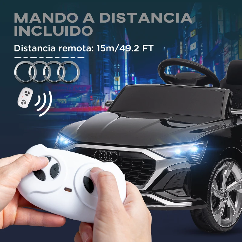 AIYAPLAY Coche Eléctrico para Niños Audi Q8 etron sportback con Batería 12V Mando a Distancia Faros Bocina y Música Negro