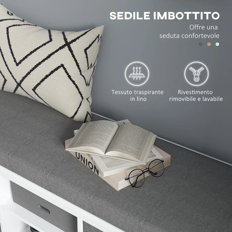 HOMCOM Panca Scarpiera con Ripiano Regolabile a 3 Livelli e 2 Cassetti, in Truciolato, 105x35x47 cm, Bianca e Grigia