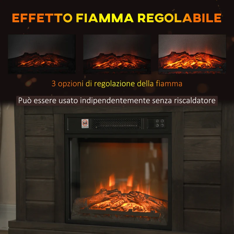 HOMCOM Camino Elettrico 1800W con Effetto Fiamma e Telecomando, in Legno, Metallo e Vetro, 96.5x22x81.7 cm, Grigio Scuro