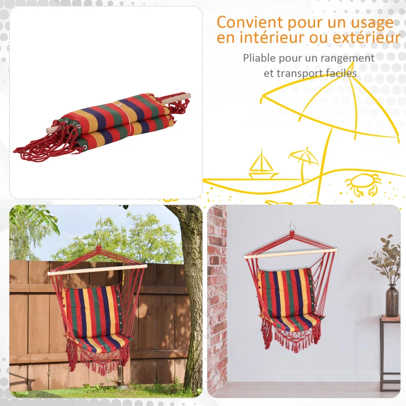Outsunny Chaise Suspendue hamac de Voyage Respirant Portable dim. 60L x 45l x 55H m Coton Polyester Multicolore