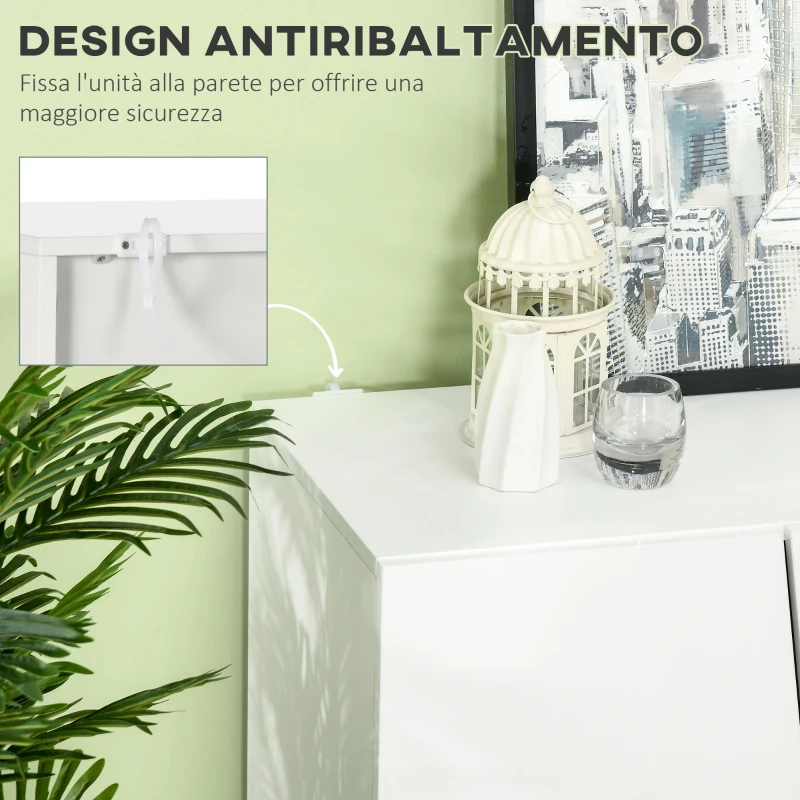 HOMCOM Mobiletto Multiuso in Truciolato Bianco a 5 Livelli con Ripiano Regolabile su 3 Livelli, 150x40x88 cm