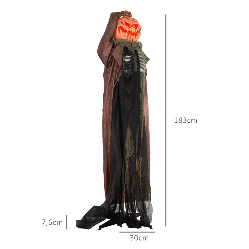 HOMCOM Totenkopf-Kürbis, Helloweendeko, gruselige Laute, rote Augen, beweglicher Arm, 183 cm(m-3)