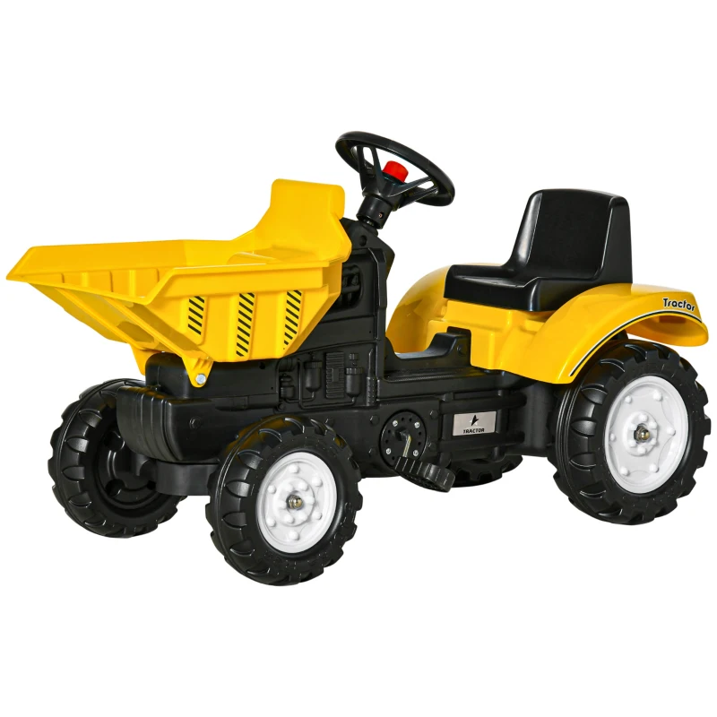 HOMCOM Kids Ride on Tractor No Power Pedal Go Kart with Manual Control Bucket for 3-6 Years Old