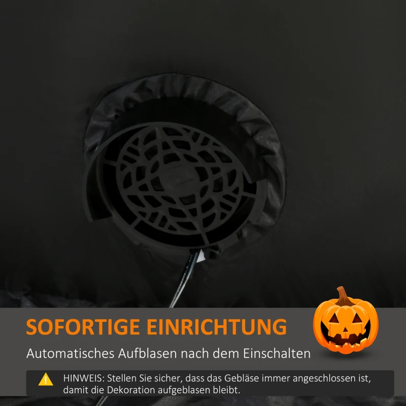 HOMCOM Halloweengeist mit LED-Lichtern, selbstaufblasend, inkl. Gebläse, 100 cm x 96 cm x 270 cm, Grün + Gelb + Schwarz