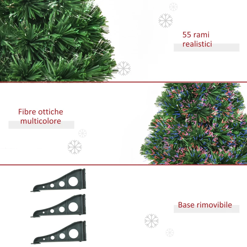 HOMCOM Albero di Natale Artificiale Altezza 60cm a Fibre Ottiche con 55 Rami in PVC