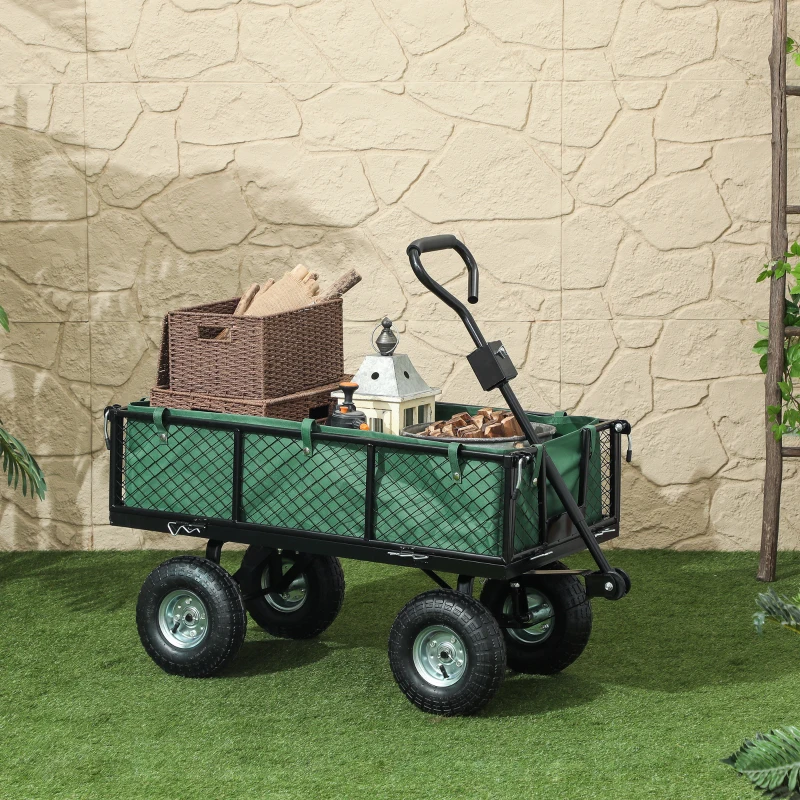 Outsunny 114L Steel Frame Garden Cart Trolley - Green