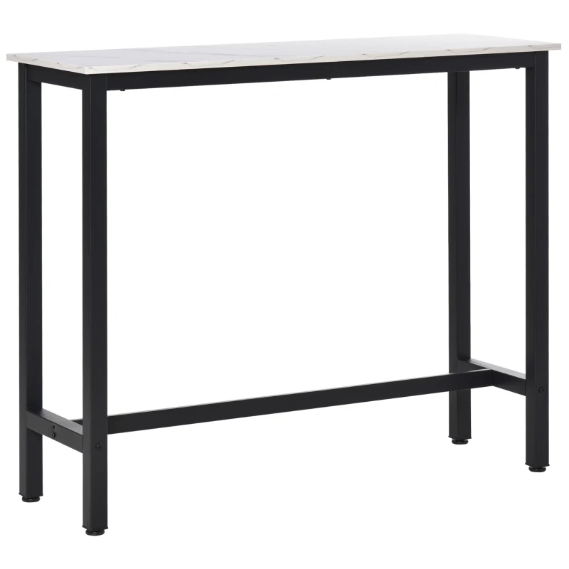 HOMCOM Table de Bar Table Haute de Cuisine Mange-debout - dim. 120L x 40l x 100H cm - châssis piètement Acier, Plateau Aspect marbre Blanc