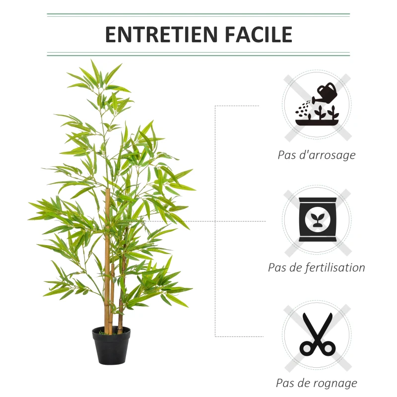 Outsunny Bambous artificiels 1,20H m réalistes par Bambou avec Vrais Troncs - Pot Inclus Noir Vert