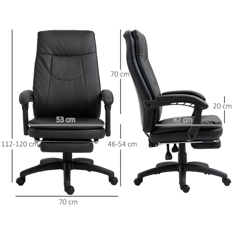 Vinsetto Ergonomischer Bürostuhl mit Fußstütze, Chefsessel, höhenverstellbarer Schreibtischstuhl Computerstuhl mit Gepolsterte Rückenlehne, Schwarz, 64 x 64 x 112-120 cm