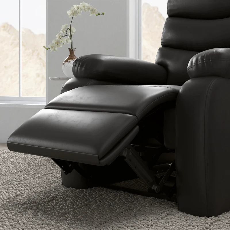 HOMCOM Fauteuil relax inclinable 145° manuellement avec repose-pieds intégré, revêtement synthétique, noir