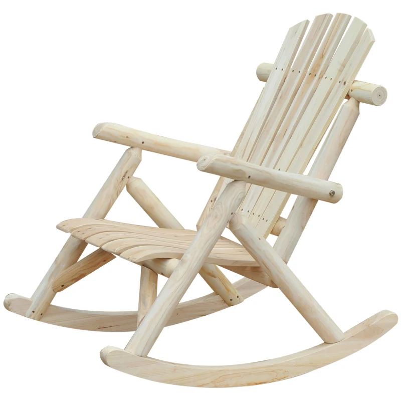 Outsunny Sedia a Dondolo da Giardino, Stile Adirondack in Legno di abete, Design Ergonomico, Color Legno 96x66x98cm