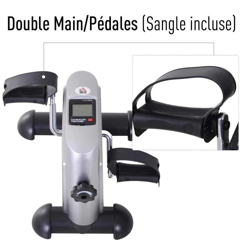 HOMCOM Mini vélo d'appartement pour jambes bras appareil de fitness avec écran LCD dim. 39L x 40l x 31H cm argenté