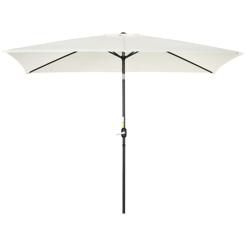 Outsunny 3x2m Patio Parasol Garden Umbrellas Canopy with Aluminum Tilt Crank Rectangular Sun Shade Steel, Cream White