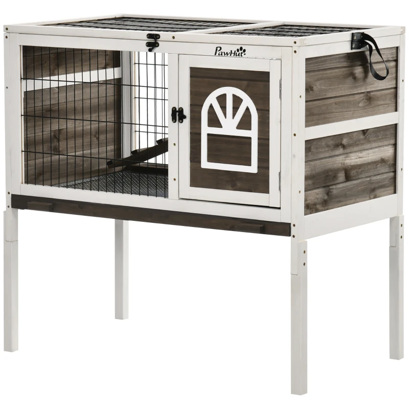 PawHut Wooden Rabbit Hutch, Guinea Pig Cage, with Removable Tray, Openable Roof