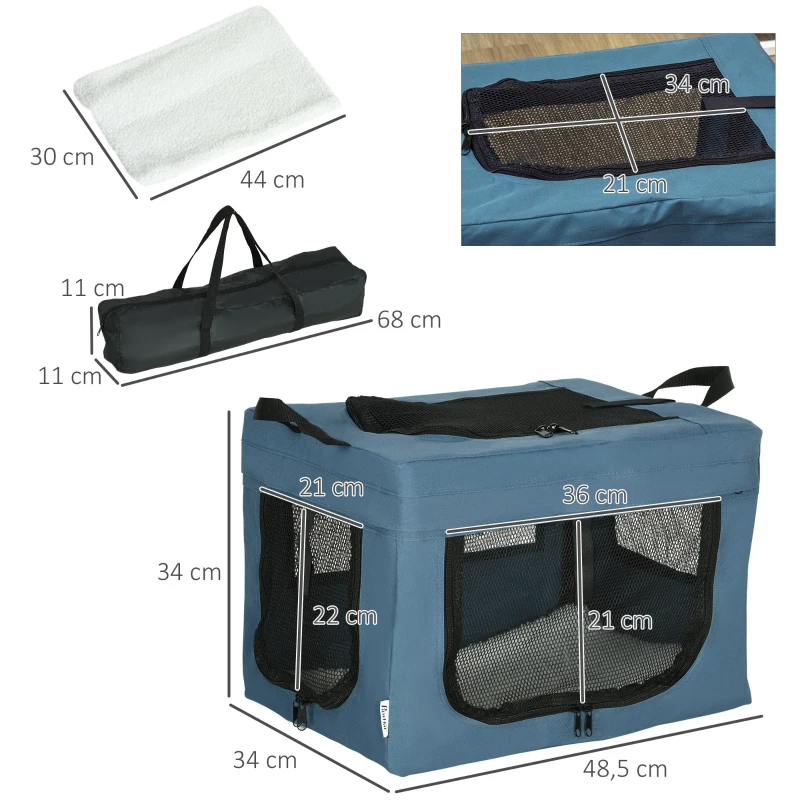 PawHut Transportín para Perros y Gatos Bolsa para Mascotas Transportador de Perros 48,5x34x34 cm Azul