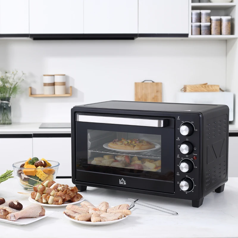 HOMCOM Mini-Oven Toasteroven, 1 Bakplaat, 1 Grillrek, Timer-functie, Zwart