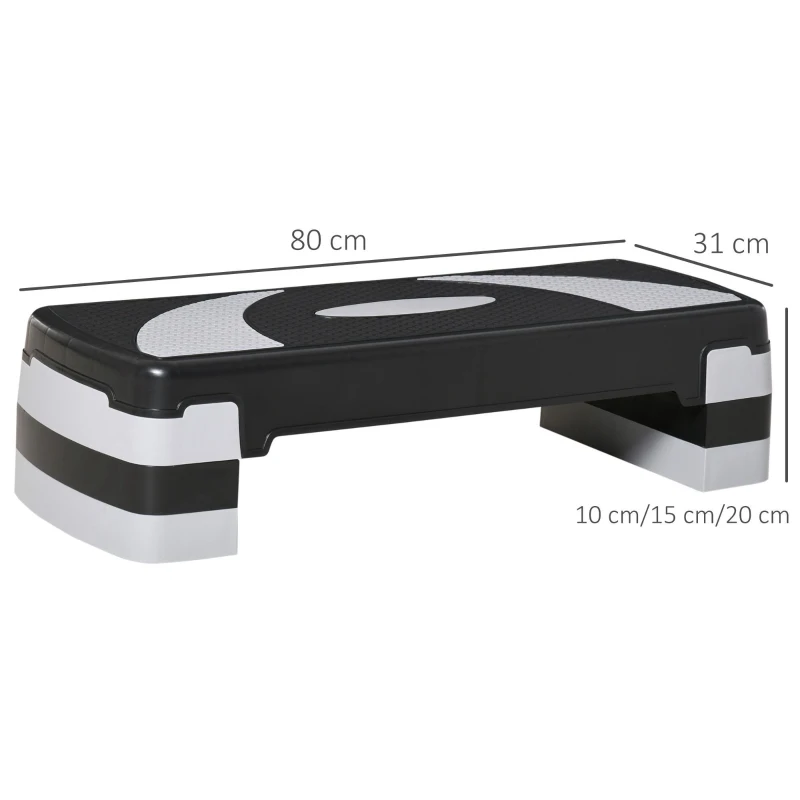 HOMCOM Stepper da Aerobica Regolabile in Altezza 10-15-20 cm Antiscivolo, Nero e Grigio