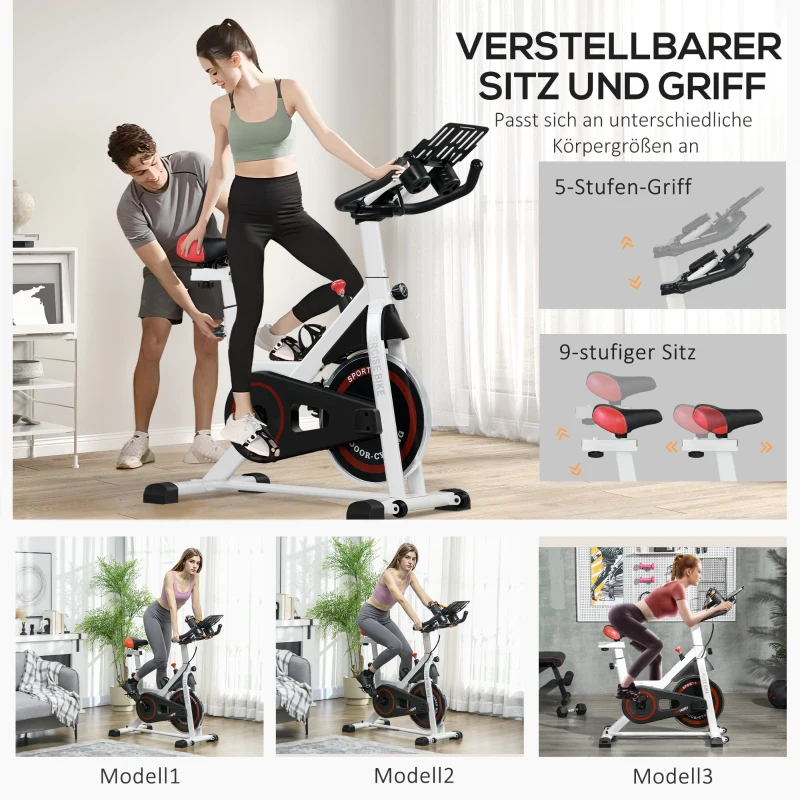 HOMCOM Ergometer, einstellbarer Widerstand, bis 120kg, Stahl, L103xB53xH100-114cm, Weiß/Schwarz(m-6)