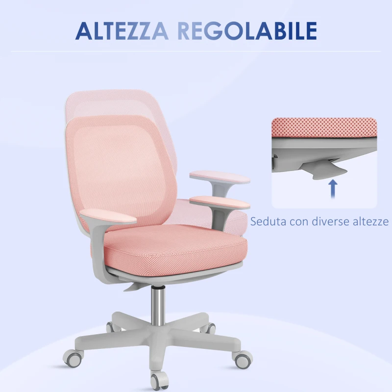 Vinsetto Sedia da Ufficio Ergonomica ad Altezza Regolabile con 5 Rotelle, 55x48x82.5-94.5 cm, Rosa